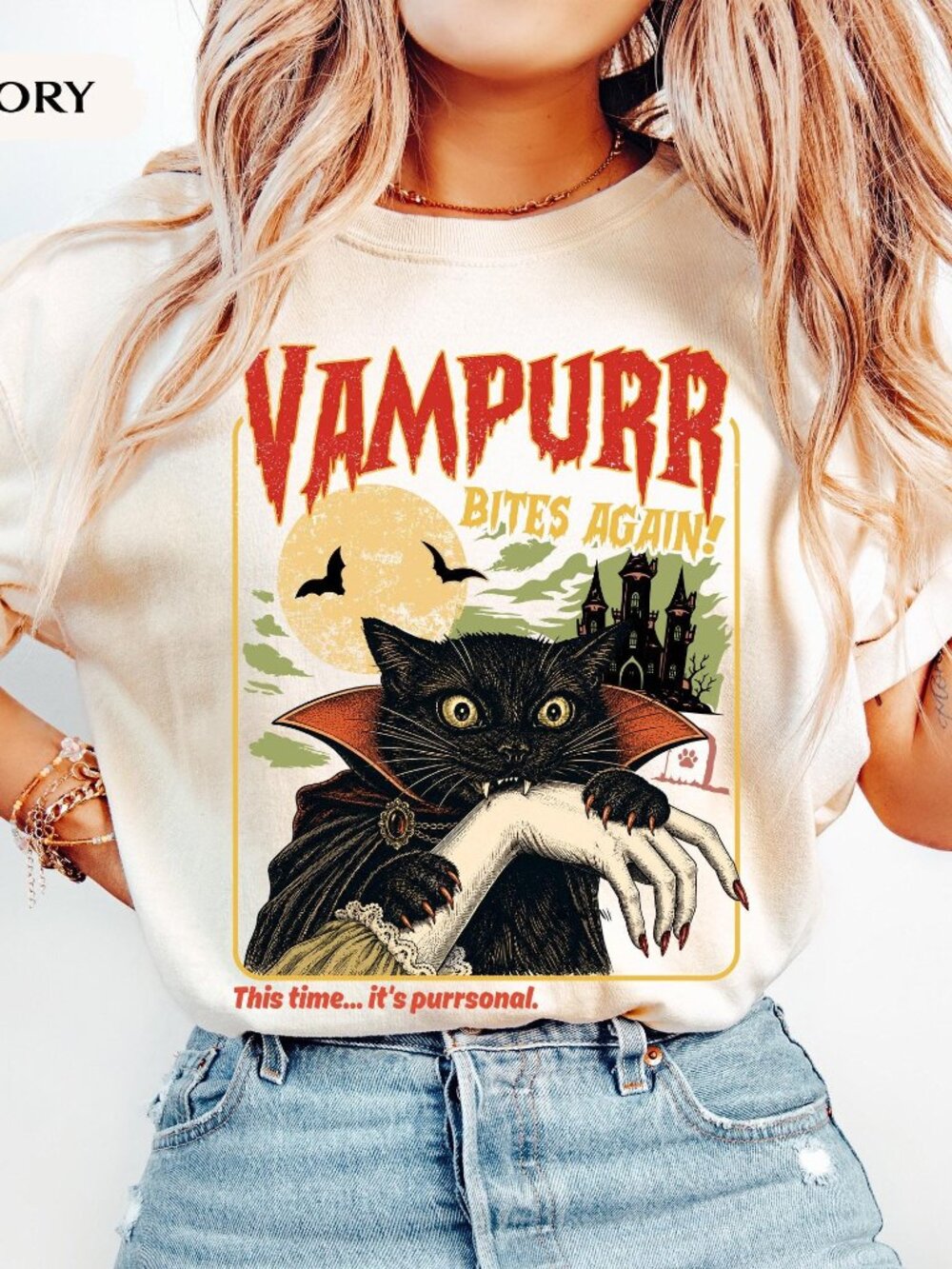 Funny Cat Halloween Shirt Vampurr Bites Again Halloween Tee